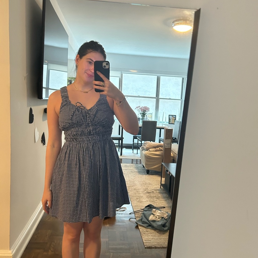 ASOS Navy Gingham Mini Dress